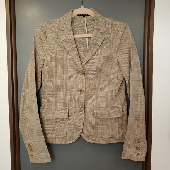 Theory Brown and Tan Plaid Blazer 6 - Picture 1 of 6